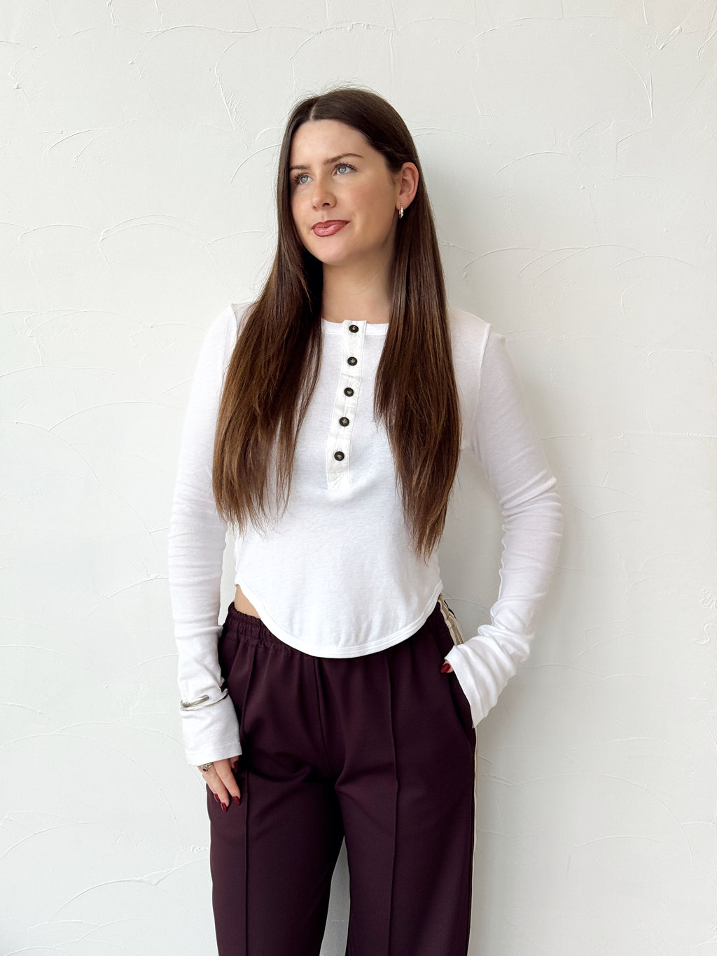 Scoop Hem Placket T.Shirt - White