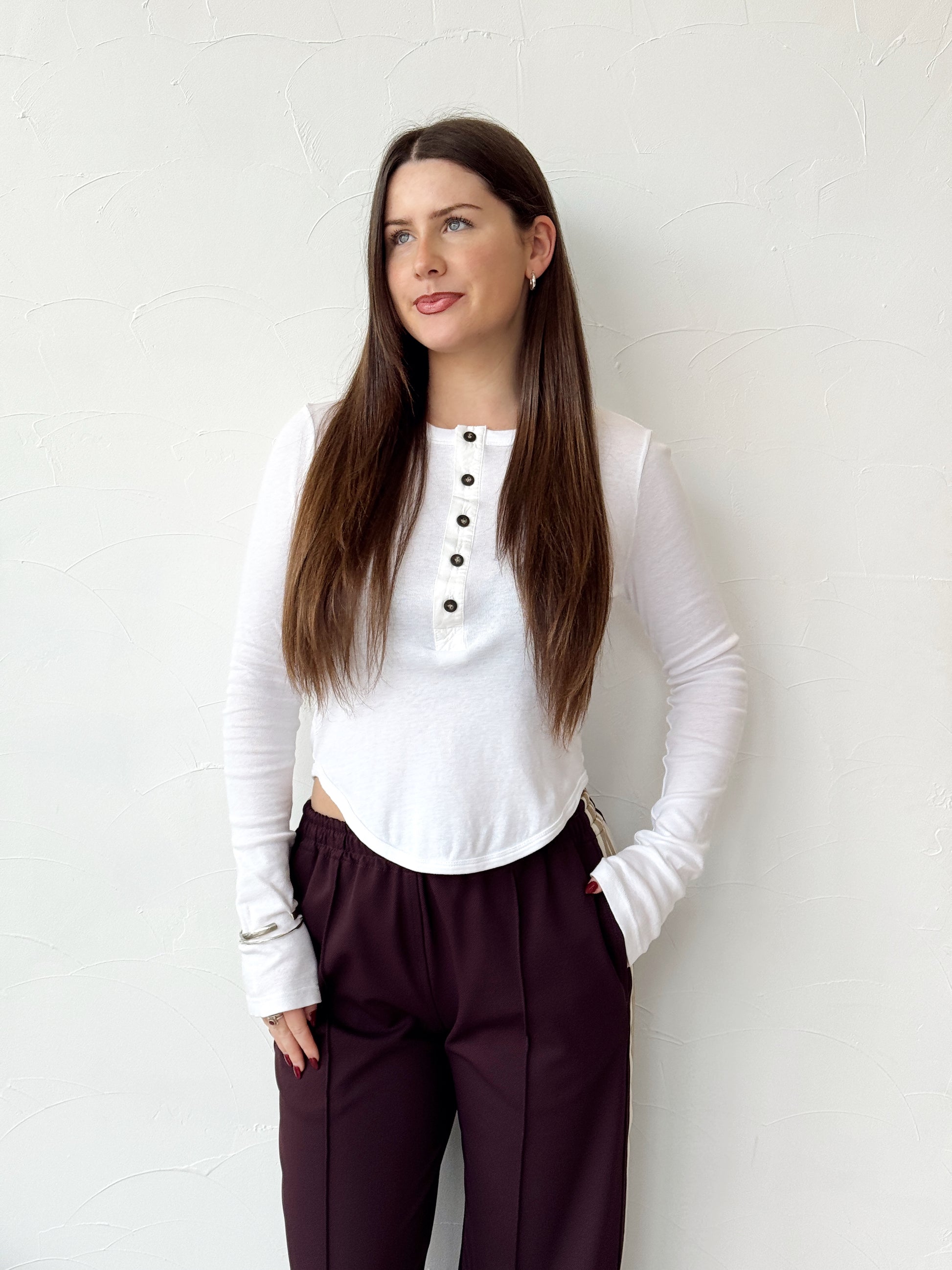 Scoop Hem Placket T.Shirt - White