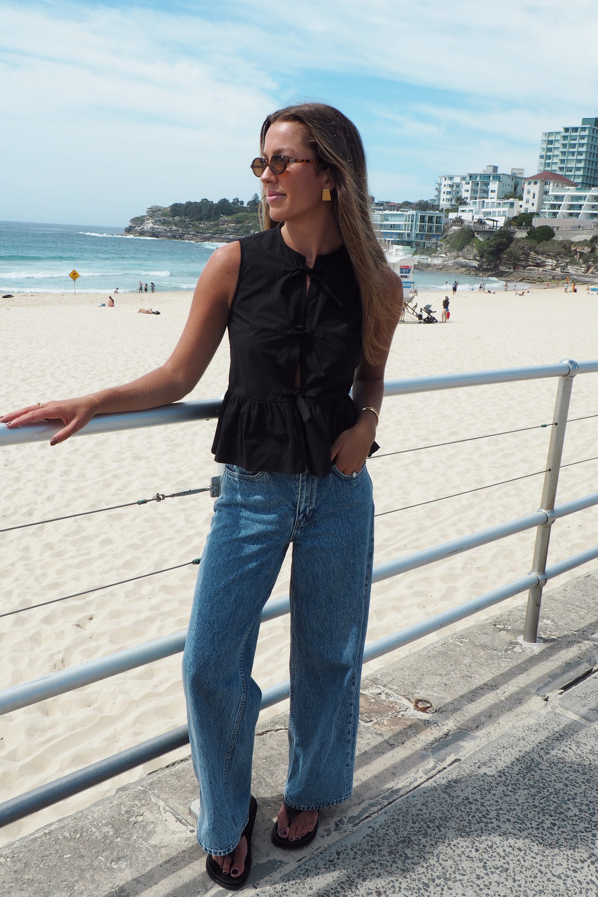 Byron Poplin Tie Top - Black