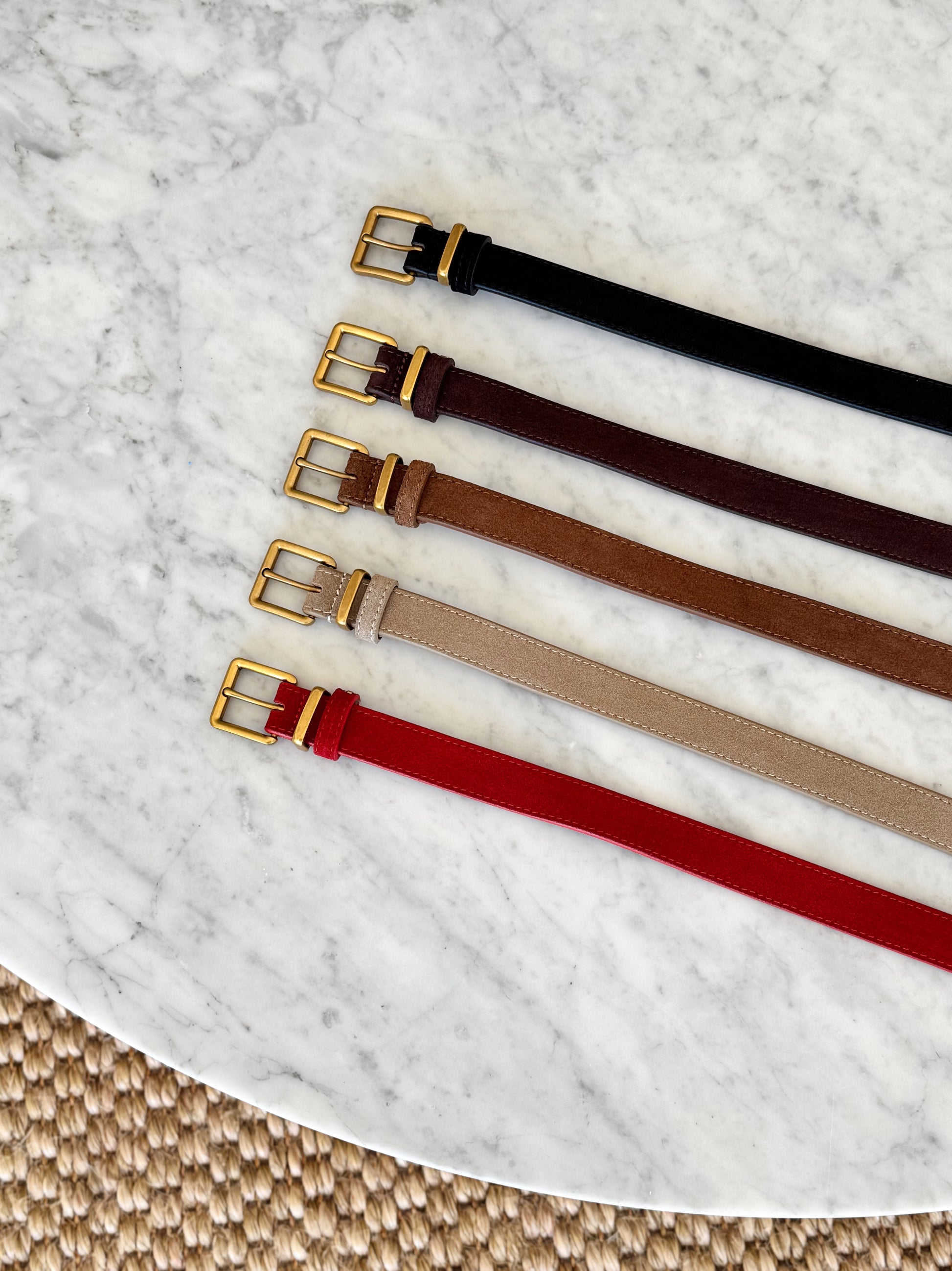 Slim Suede Belt - Camel