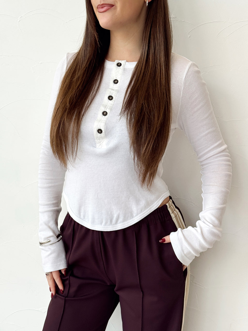 Scoop Hem Placket T.Shirt - White