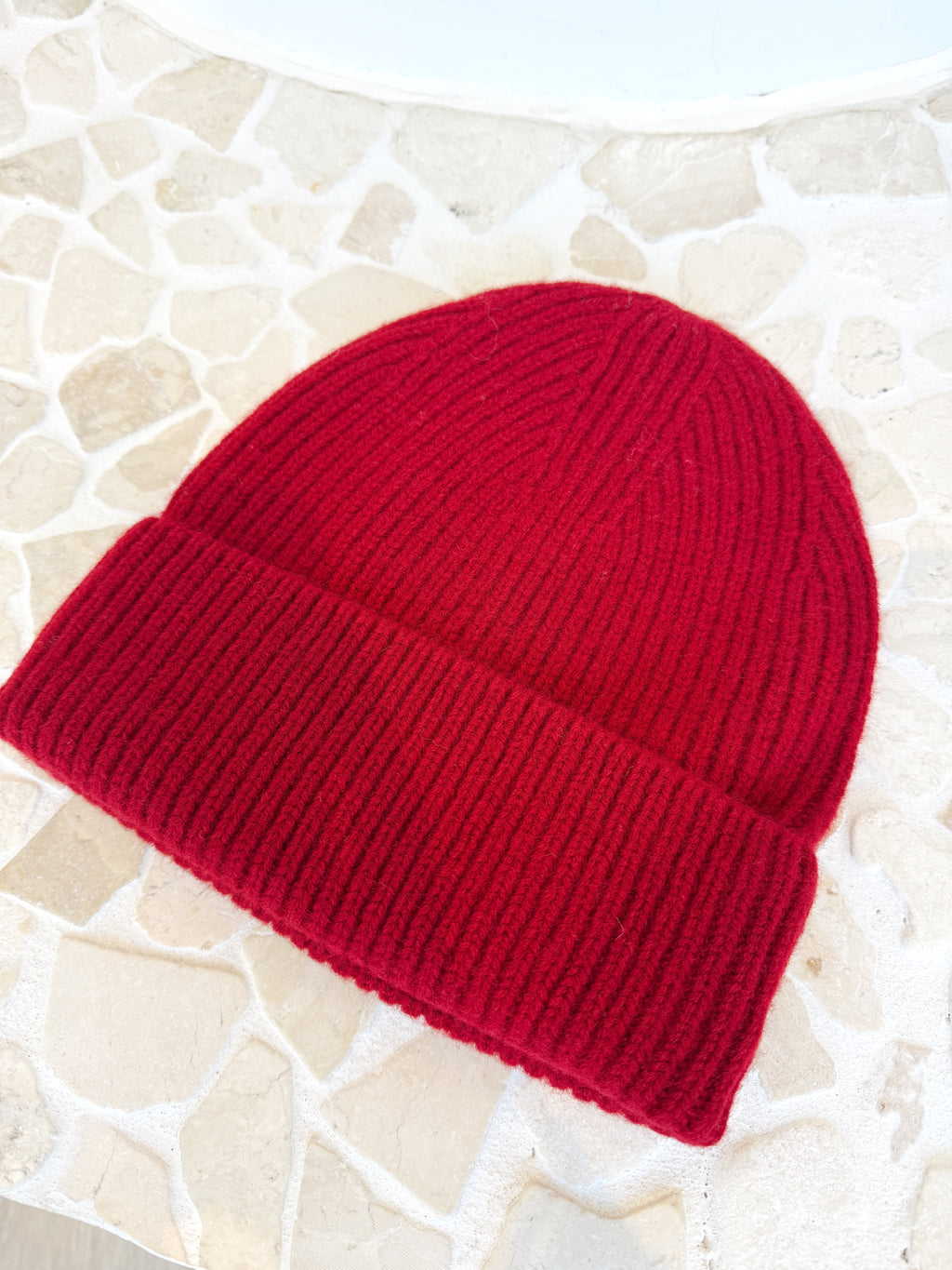 Merino Wool Beanie - Cherry