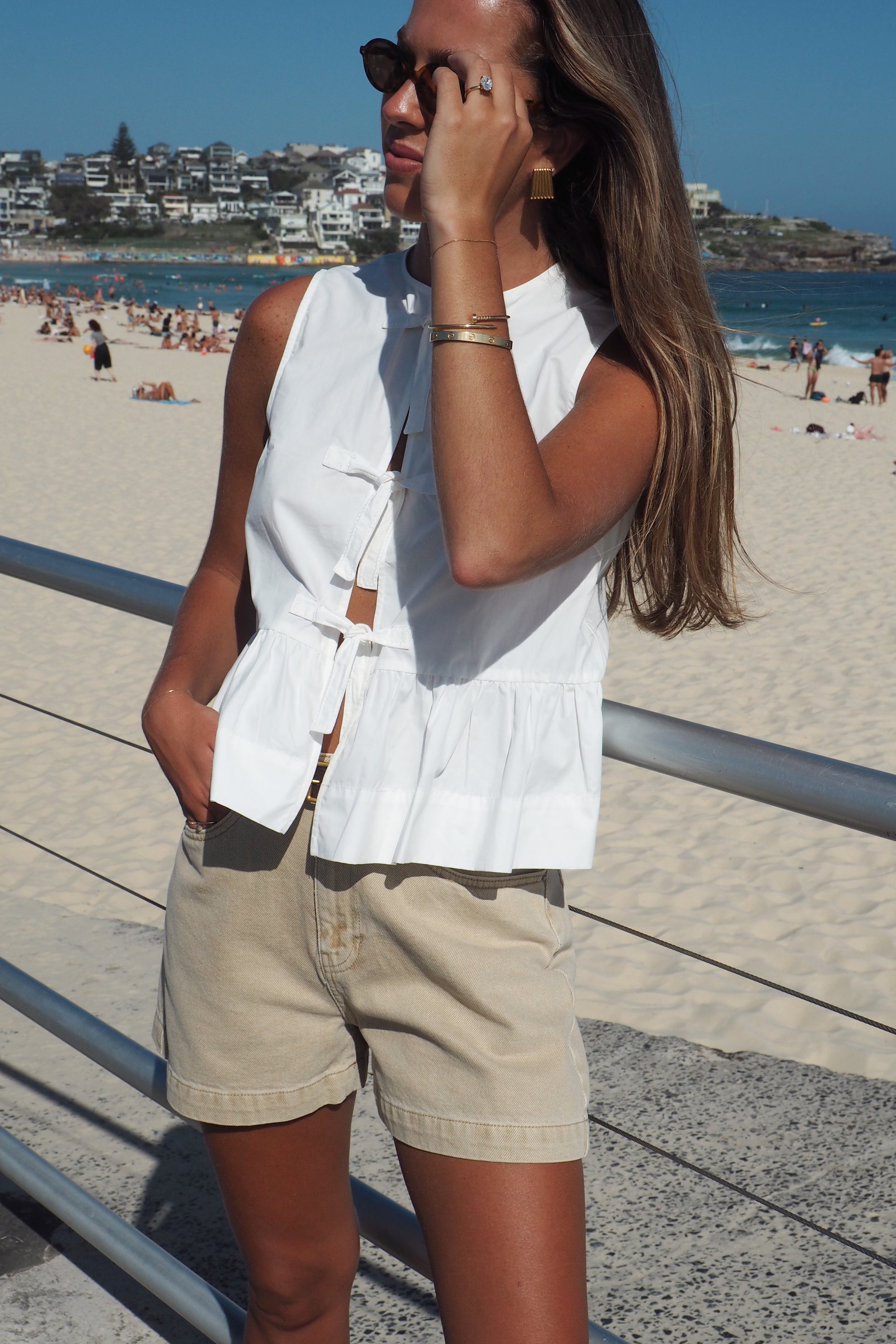 Byron Poplin Tie Top - White