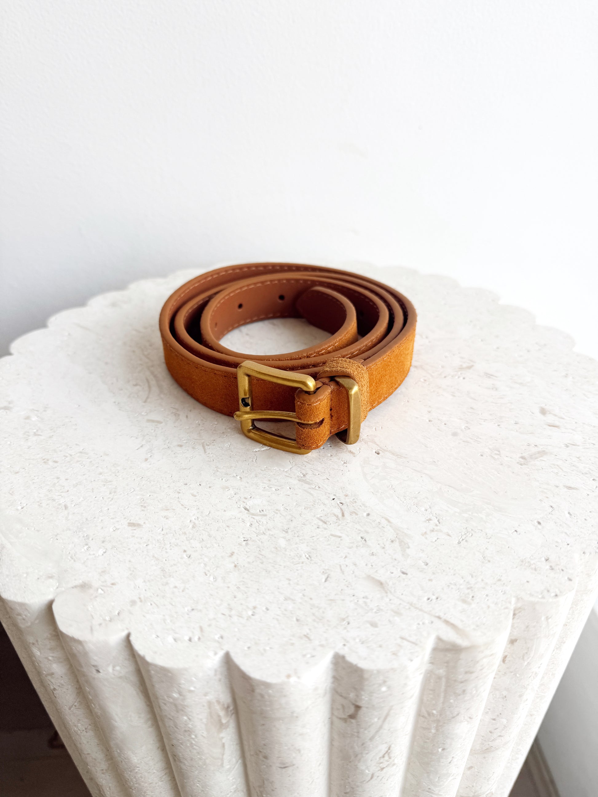 Slim Suede Belt - Light Tan