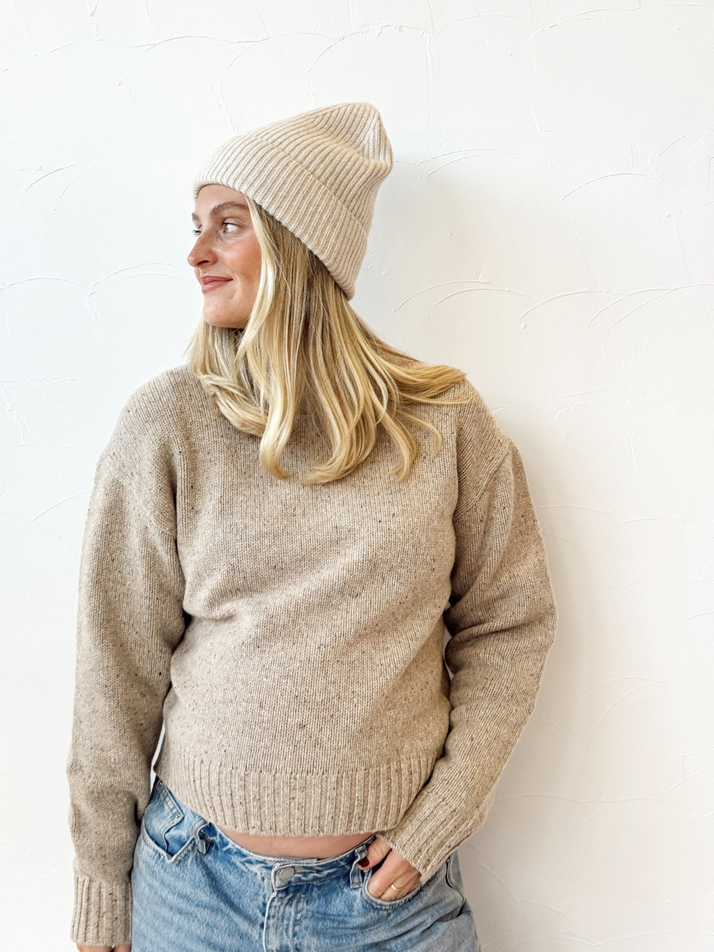 Merino Wool Beanie - Oat Marle