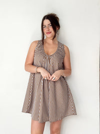 Sara Stripe Dress - Chocolate / Sky Blue