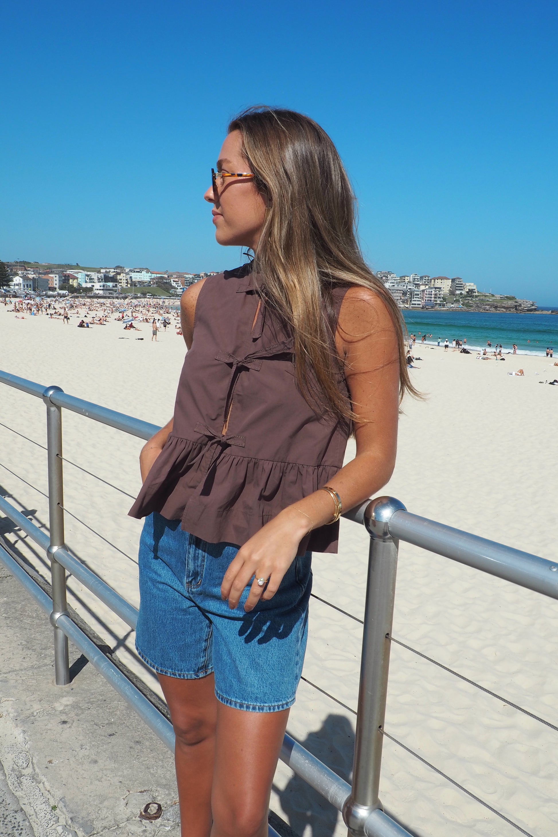 Byron Poplin Tie Top - Chocolate