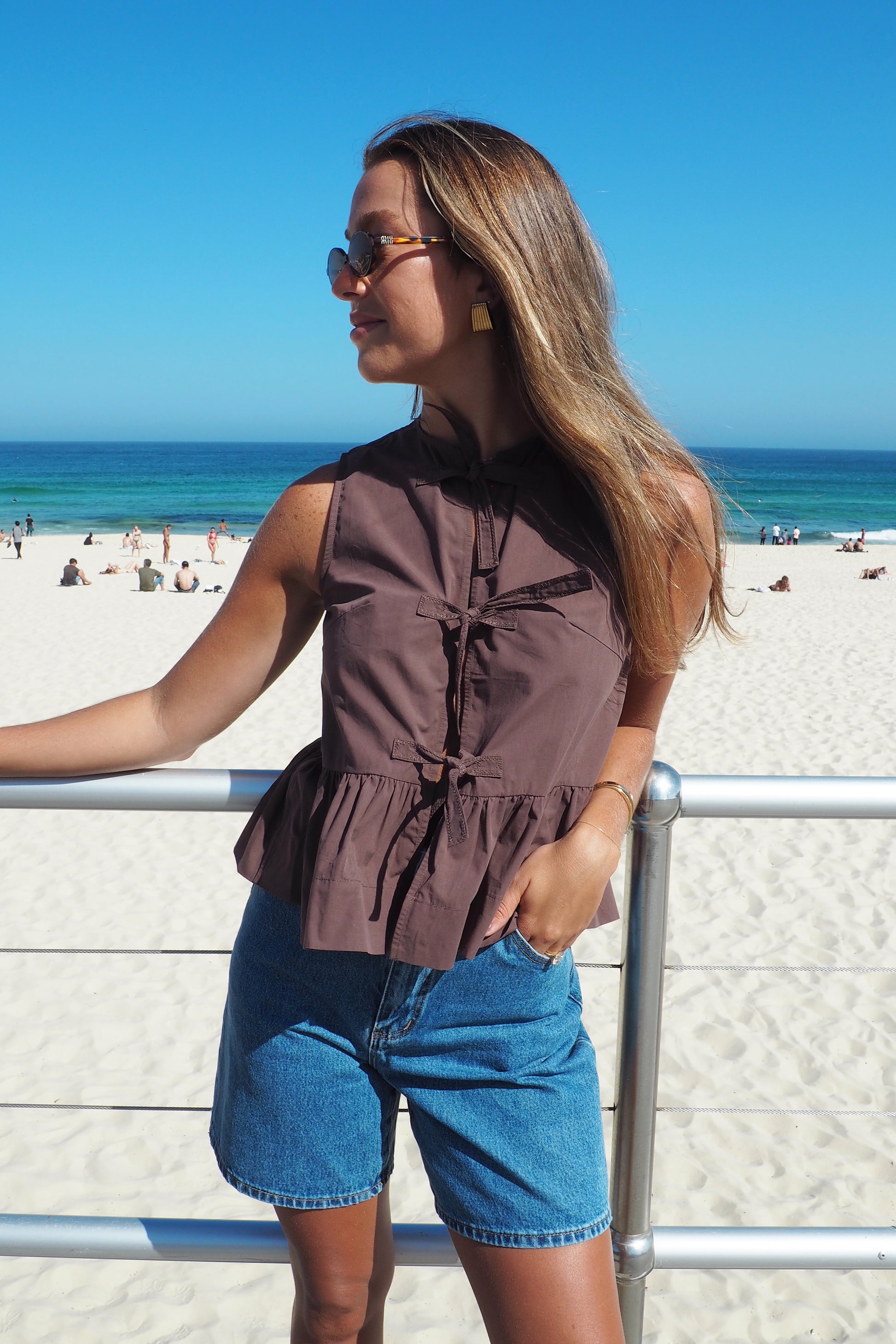 Byron Poplin Tie Top - Chocolate