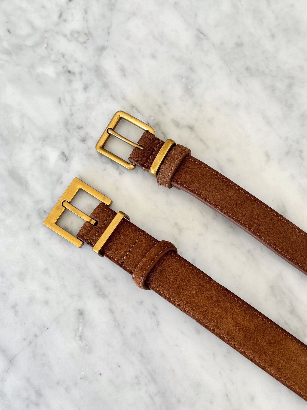Slim Suede Belt - Camel