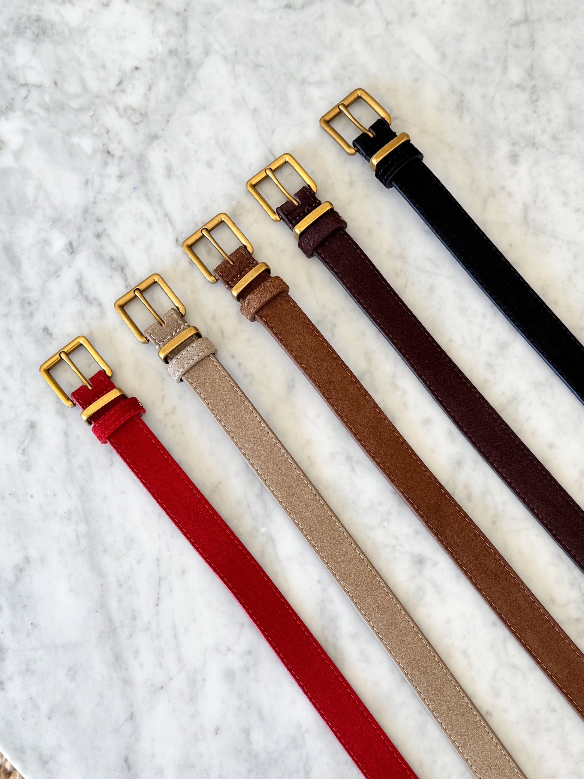 Slim Suede Belt - Camel