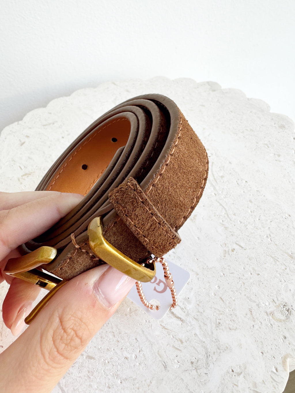 Slim Suede Belt - Camel