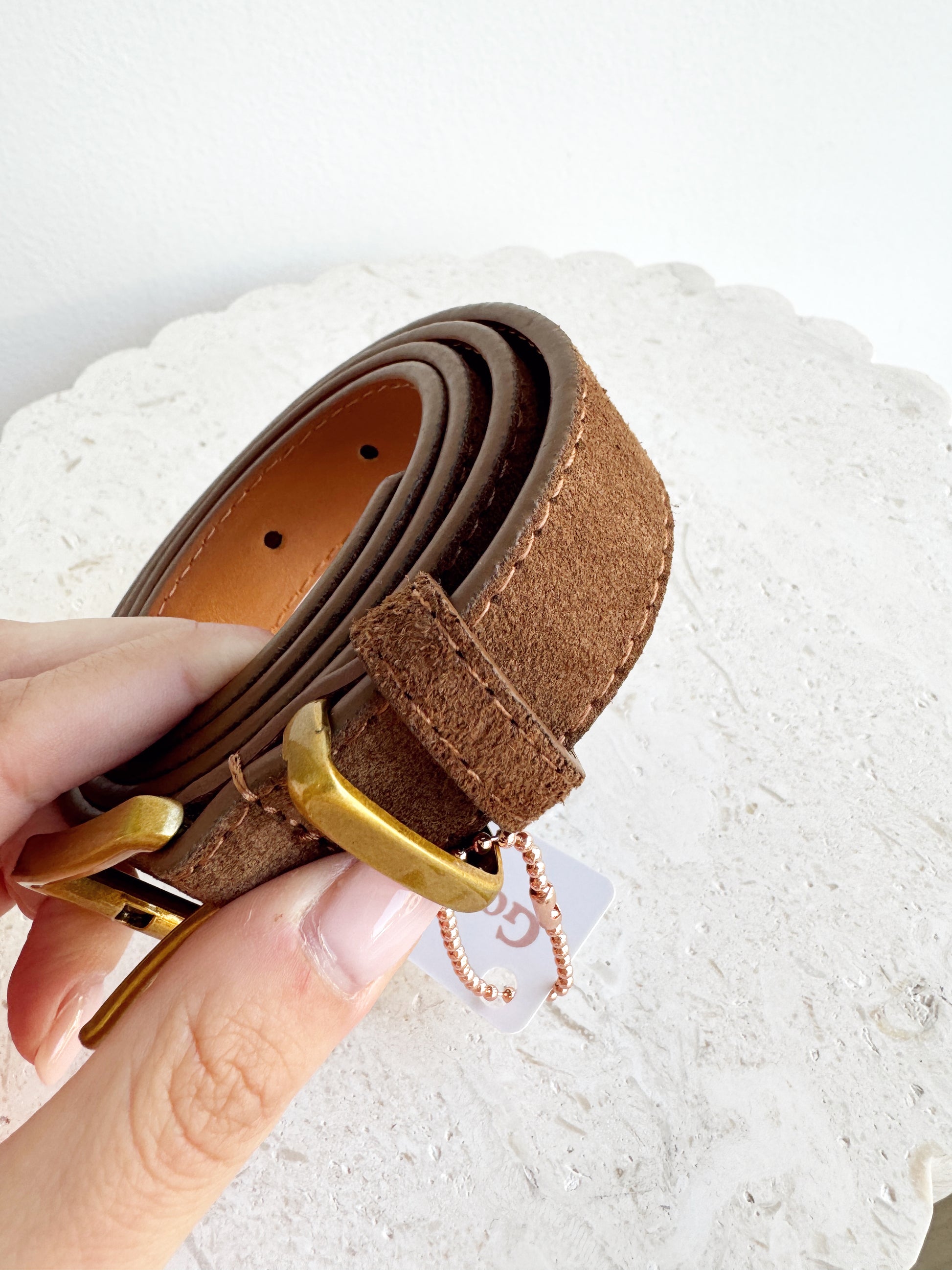 Slim Suede Belt - Camel