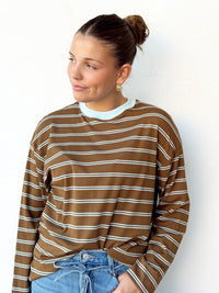 Sarah Stripe LS Tee - Chocolate / Blue