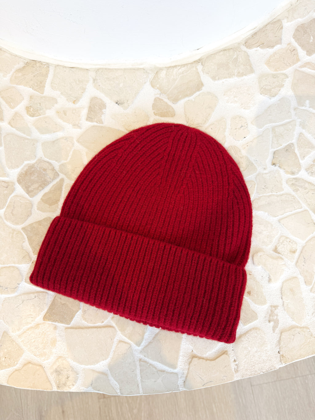 Merino Wool Beanie - Cherry