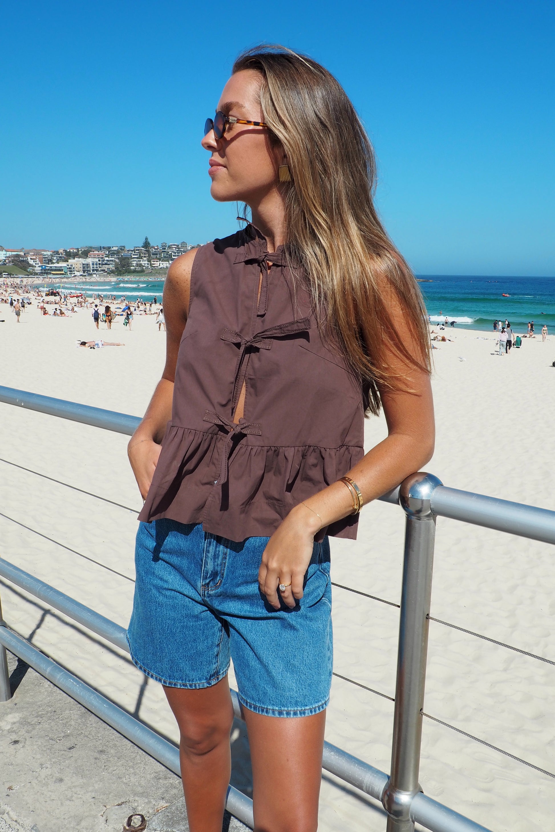 Byron Poplin Tie Top - Chocolate