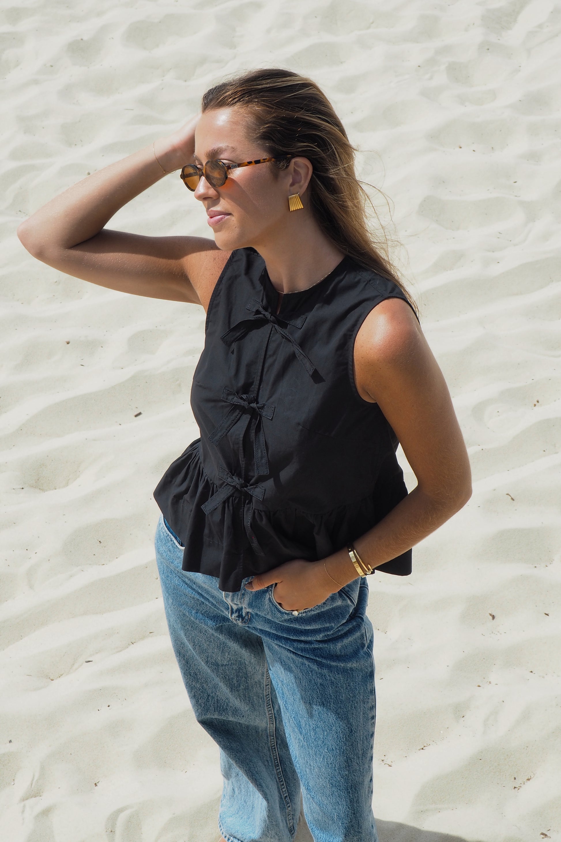 Byron Poplin Tie Top - Black