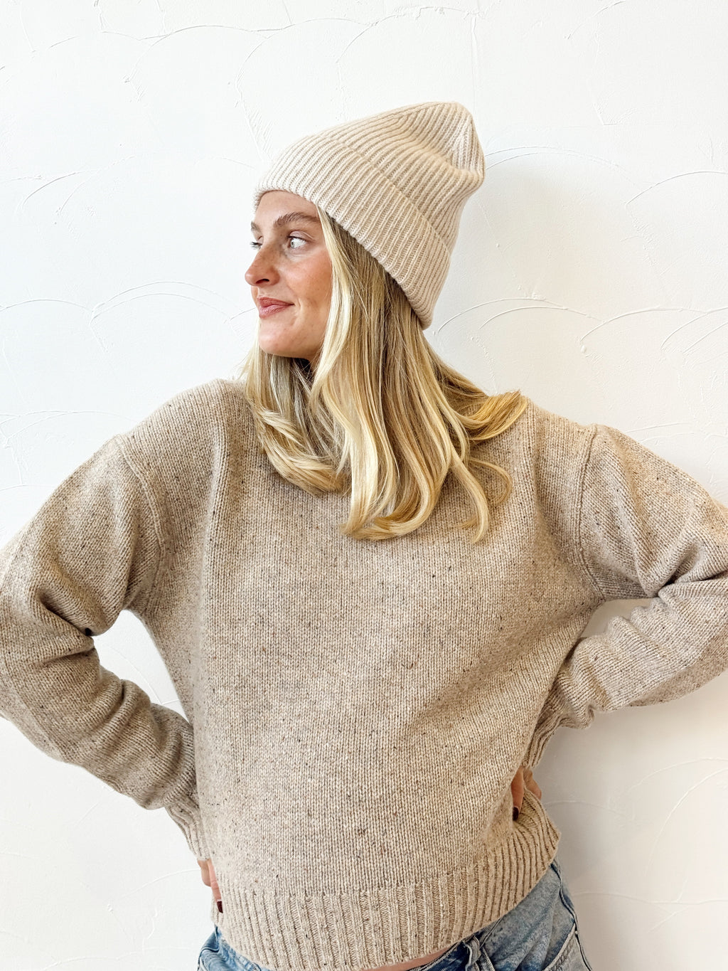 Merino Wool Beanie - Oat Marle