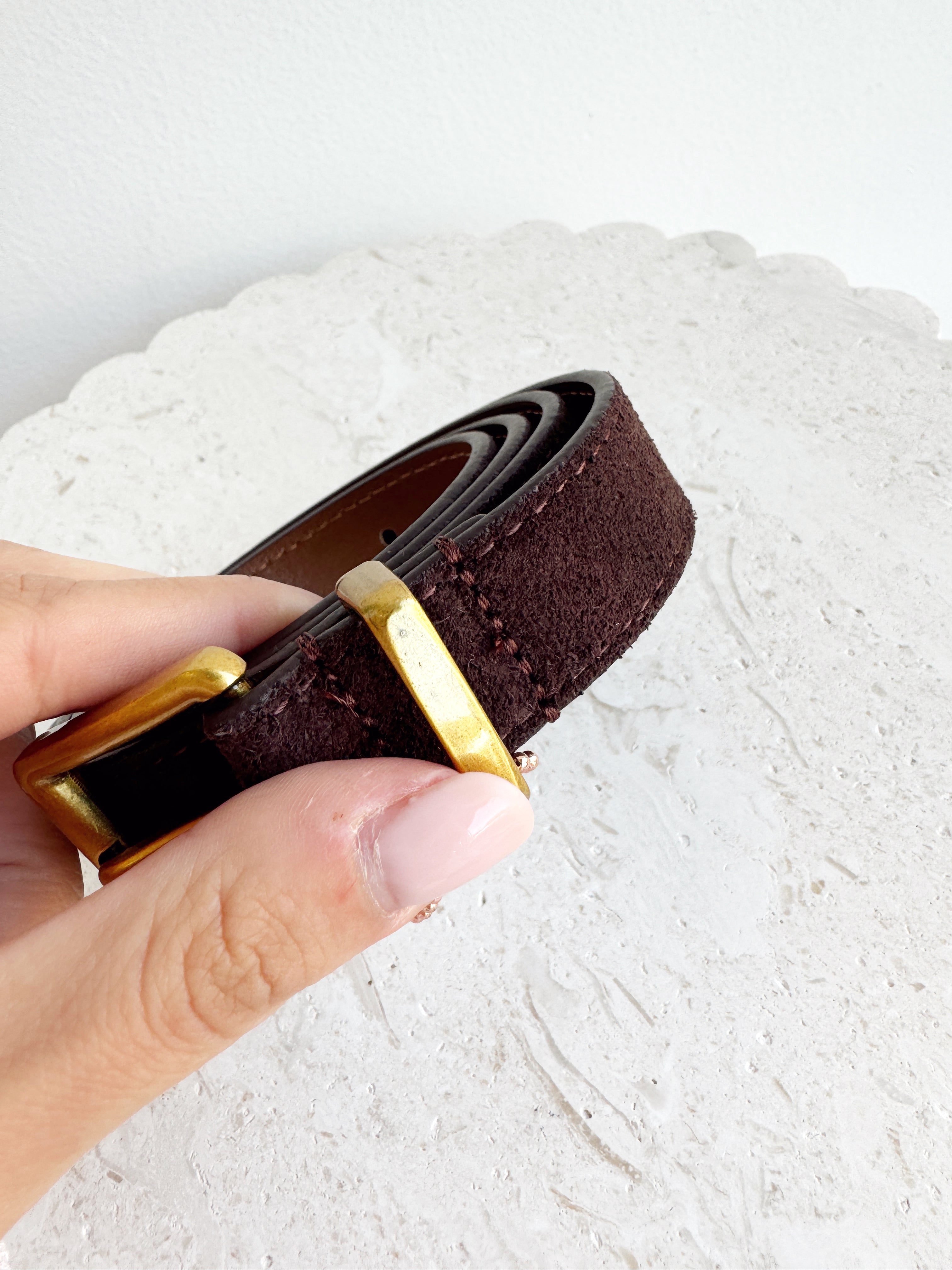 Slim Suede Belt - Chocolate