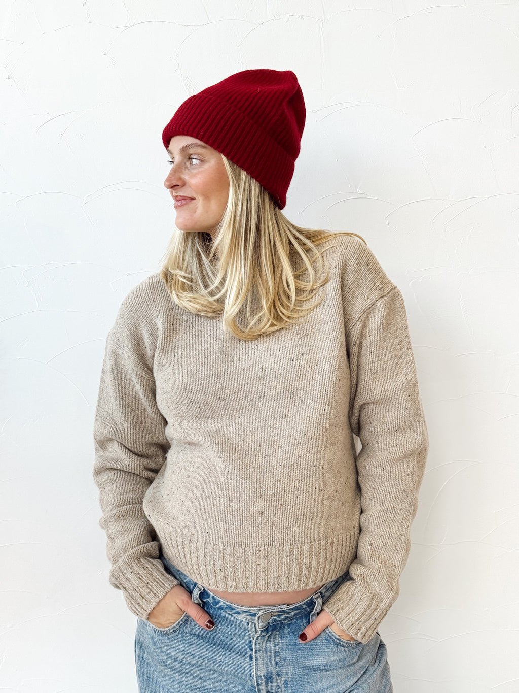 Merino Wool Beanie - Cherry