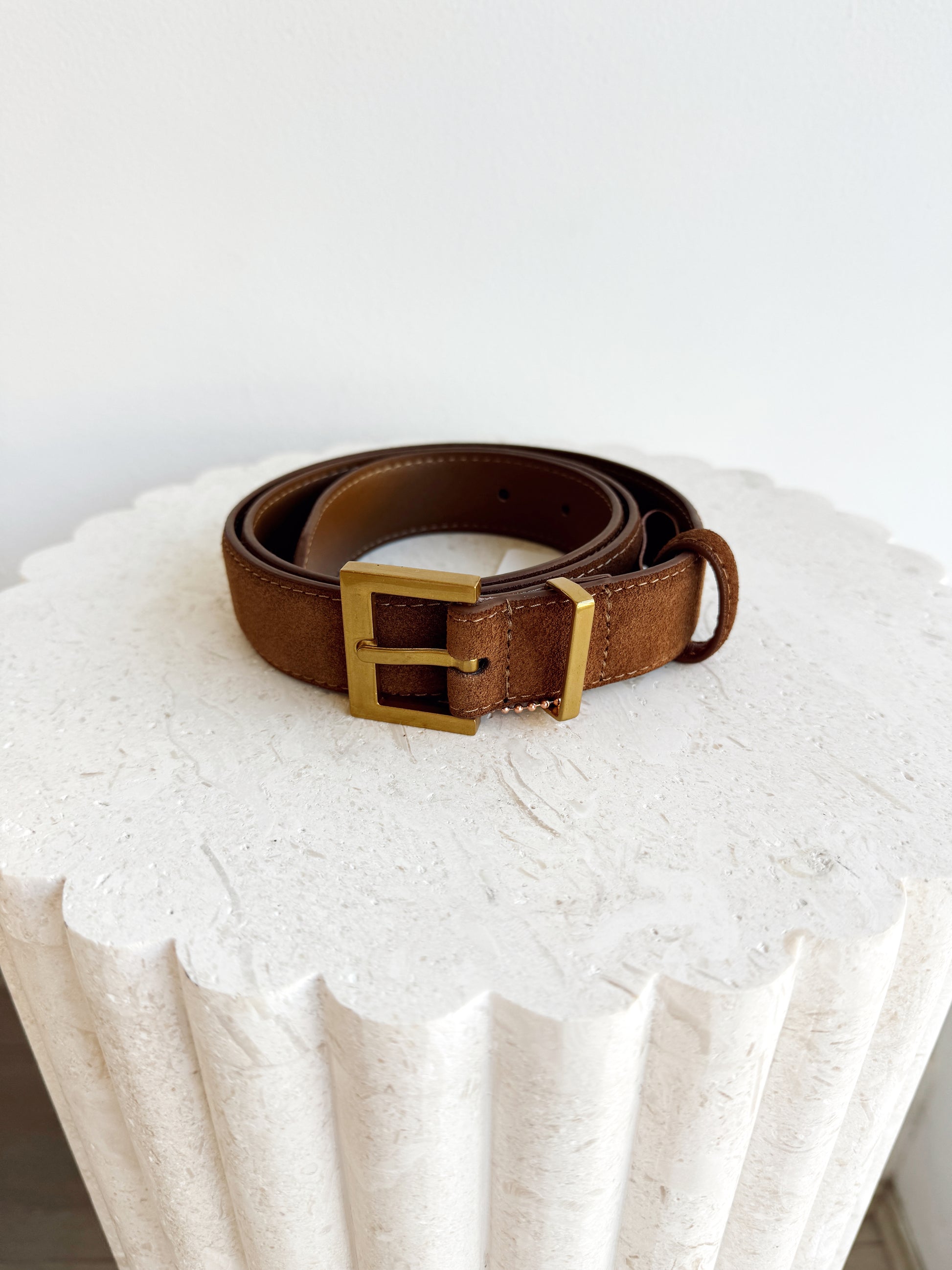 Slim Suede Belt - Camel