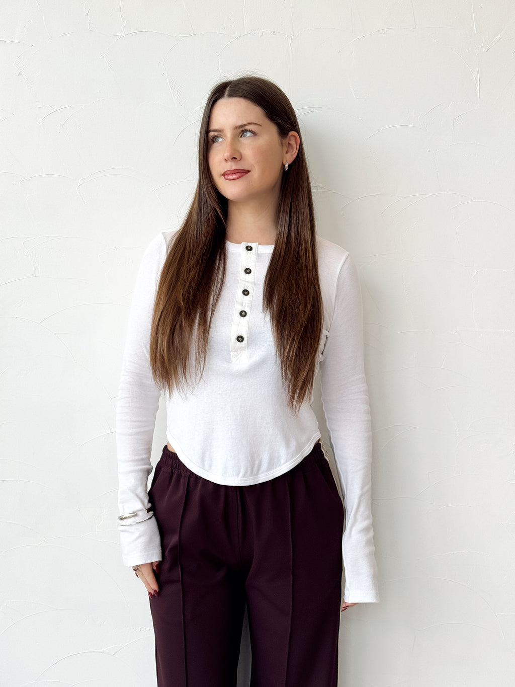 Scoop Hem Placket T.Shirt - White