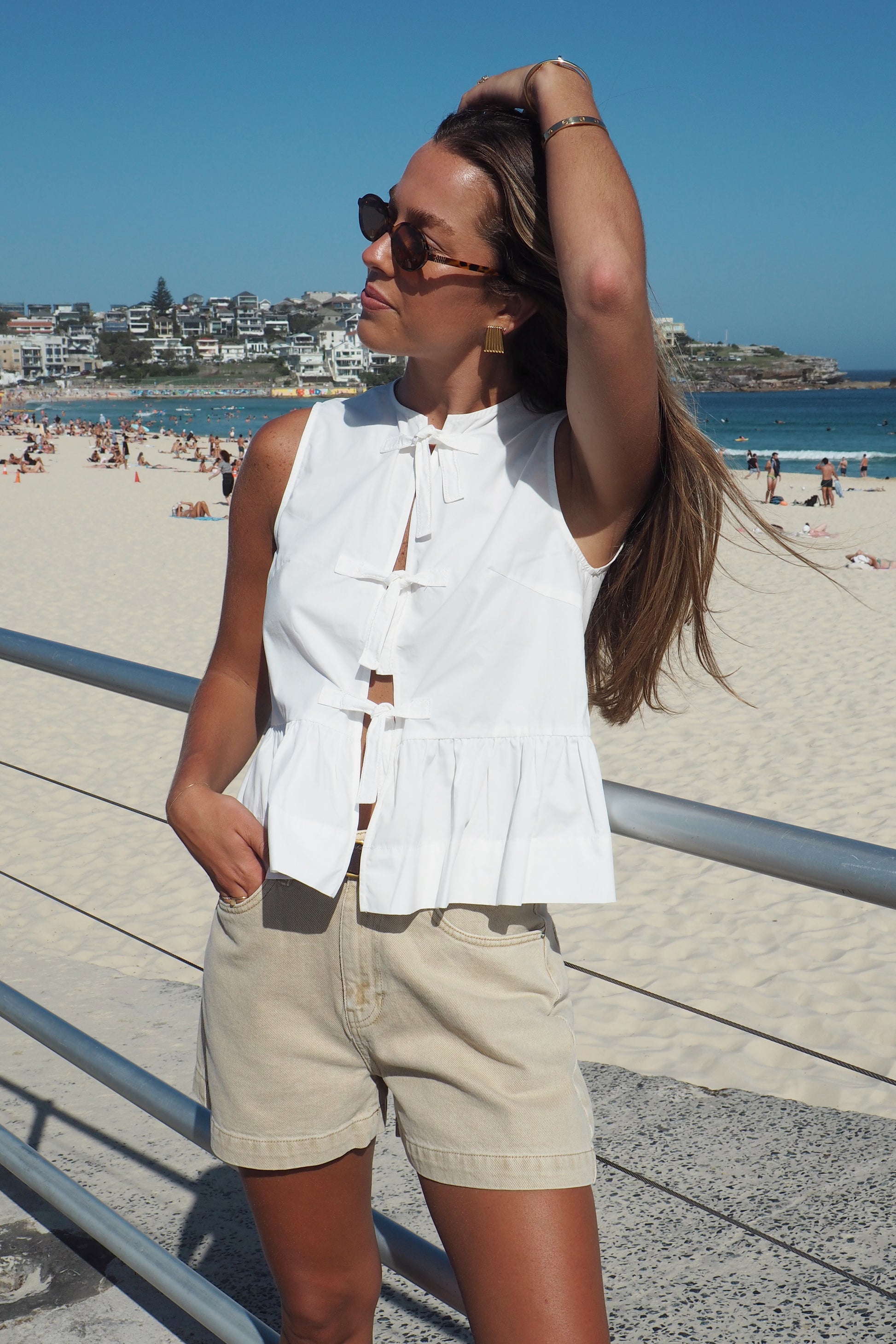 Byron Poplin Tie Top - White