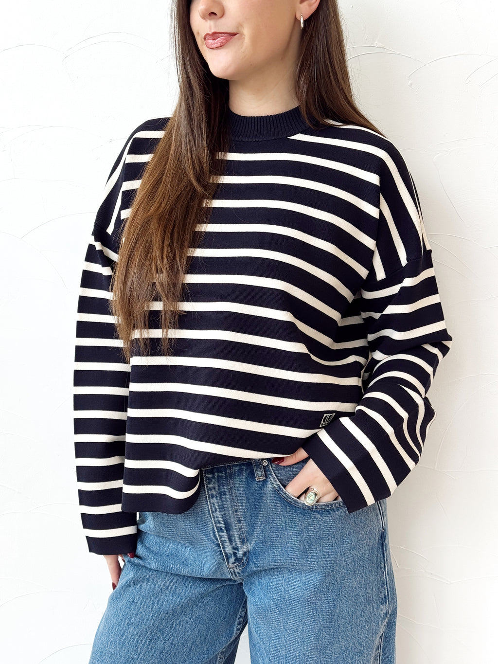 Oscar Knit Sweater - Navy Stripe