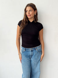 Adalia Cap Sleeve Top - Black