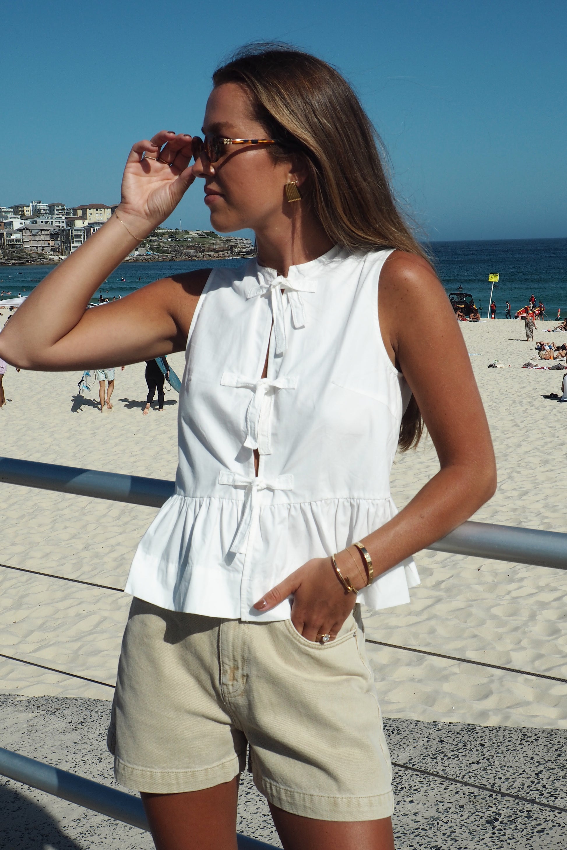 Byron Poplin Tie Top - White