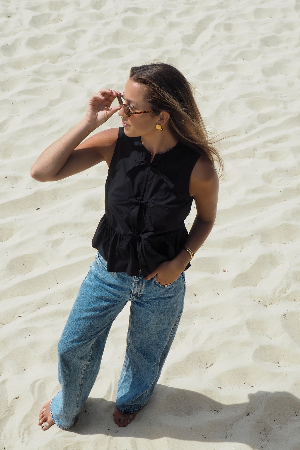Byron Poplin Tie Top - Black