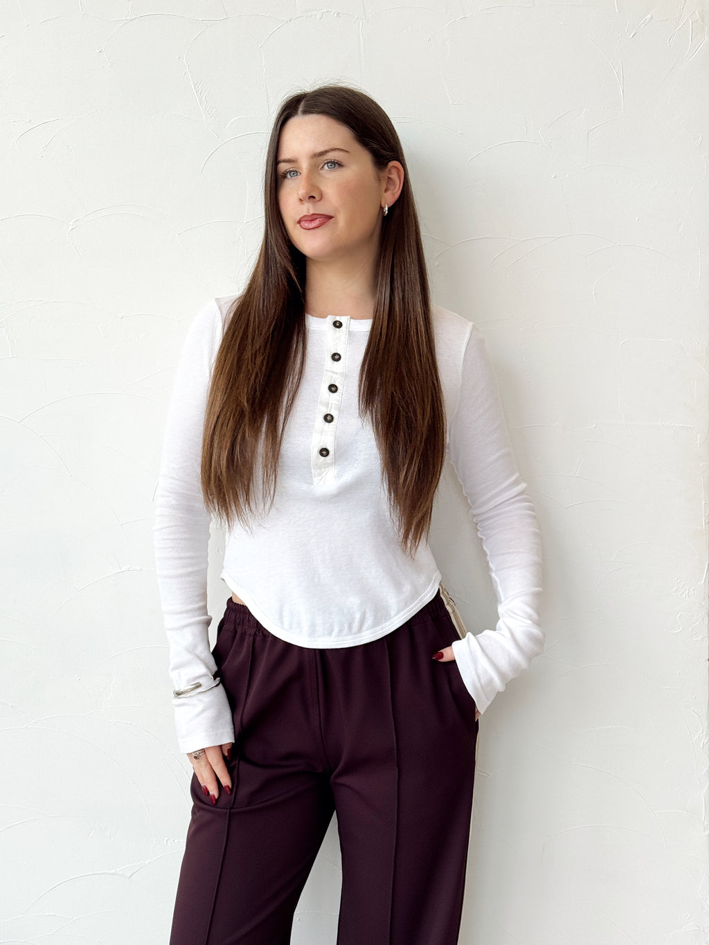 Scoop Hem Placket T.Shirt - White