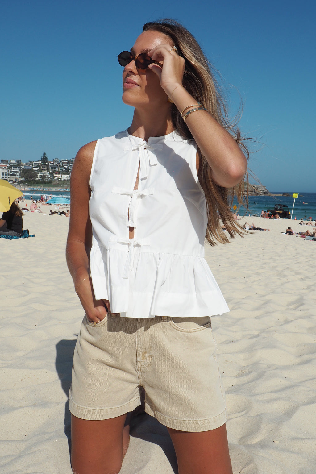 Byron Poplin Tie Top - White