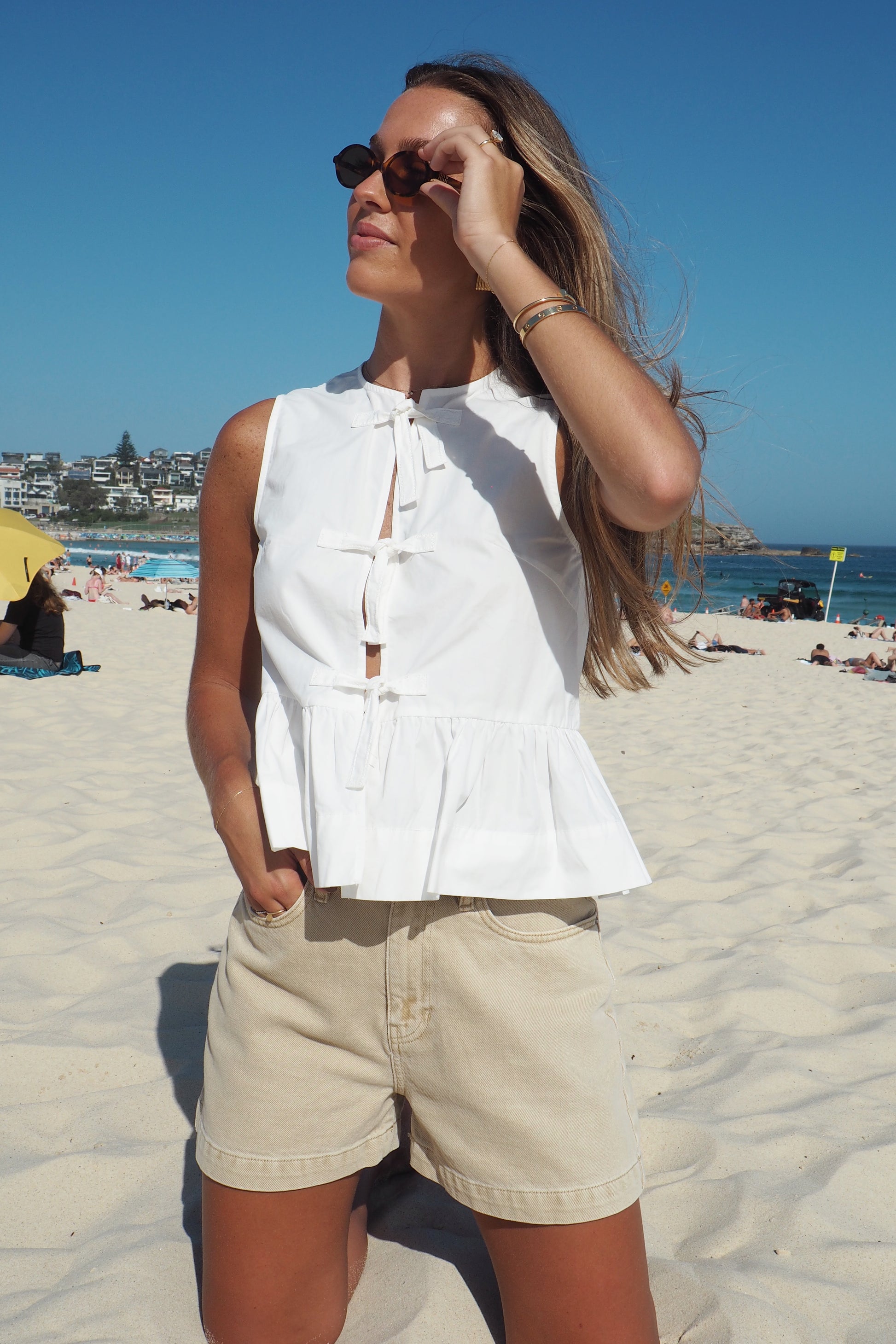 Byron Poplin Tie Top - White