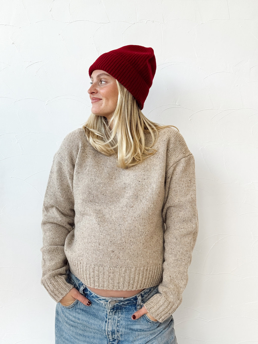 Merino Wool Beanie - Cherry
