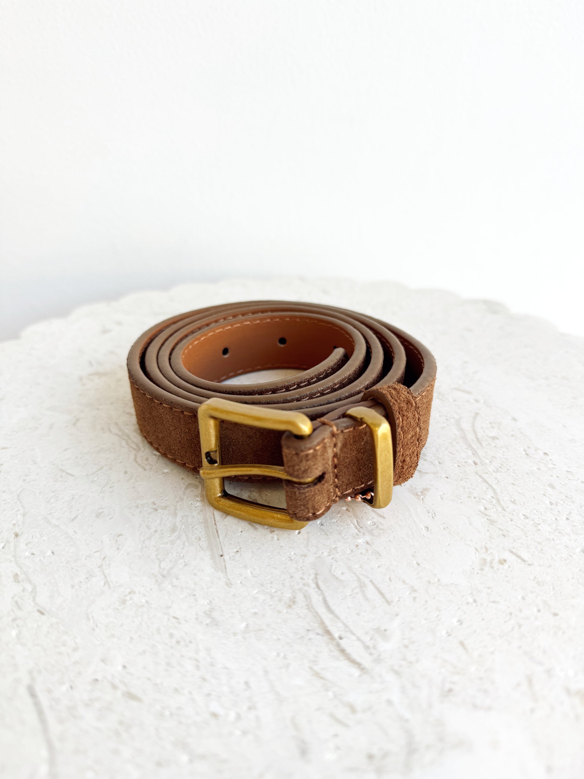 Slim Suede Belt - Camel