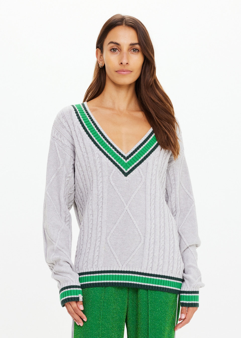 Josette V Neck Knit Sweater - Grey Marle