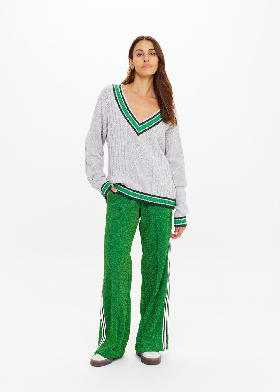 Josette V Neck Knit Sweater - Grey Marle