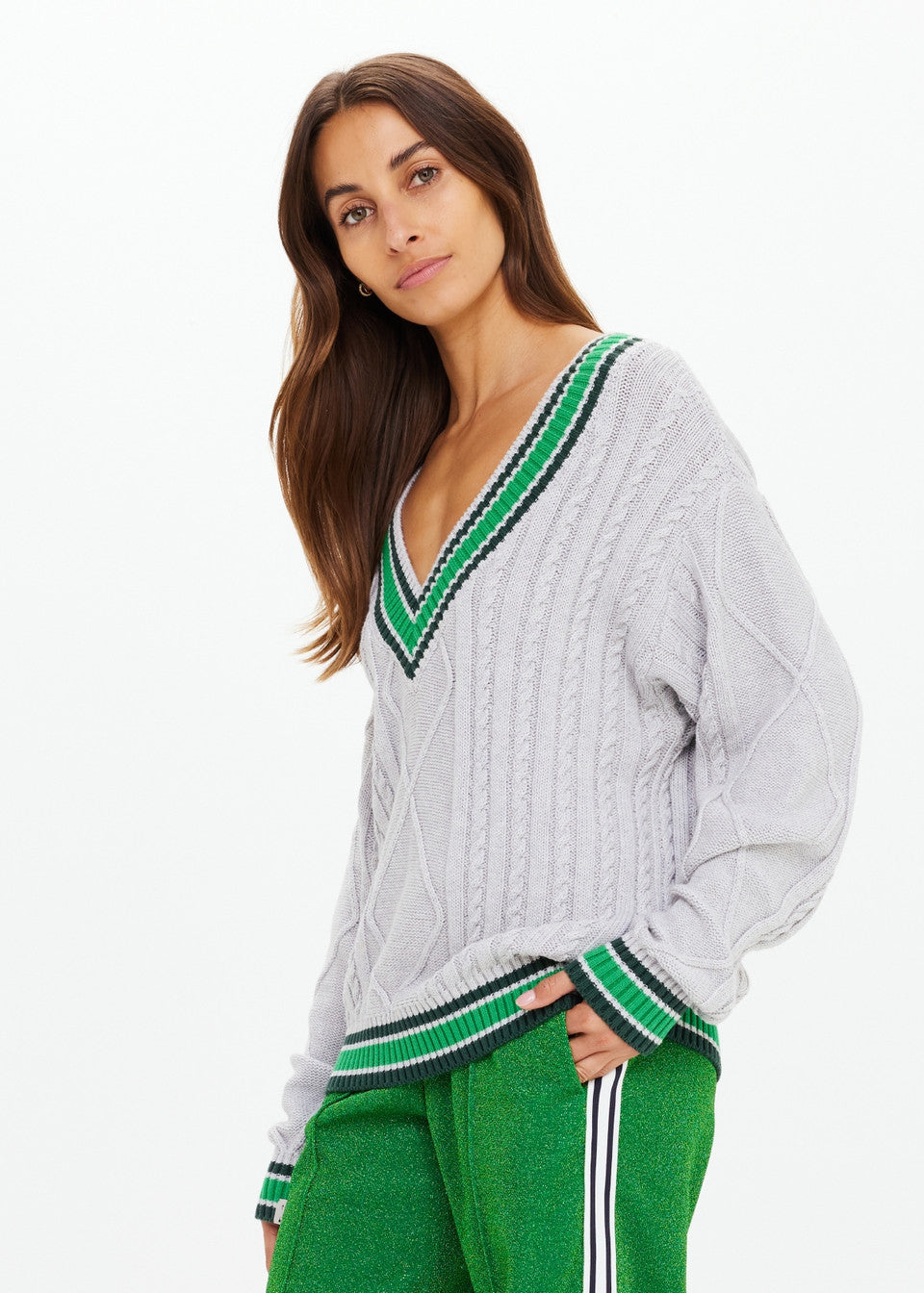 Josette V Neck Knit Sweater - Grey Marle