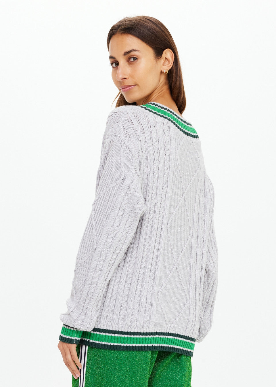 Josette V Neck Knit Sweater - Grey Marle