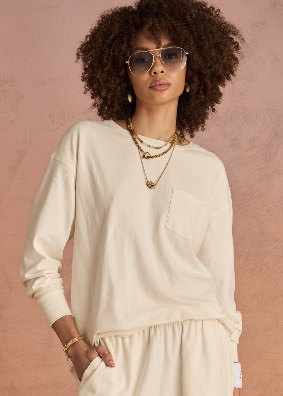 Soho Cara Long Sleeve Top - Creme