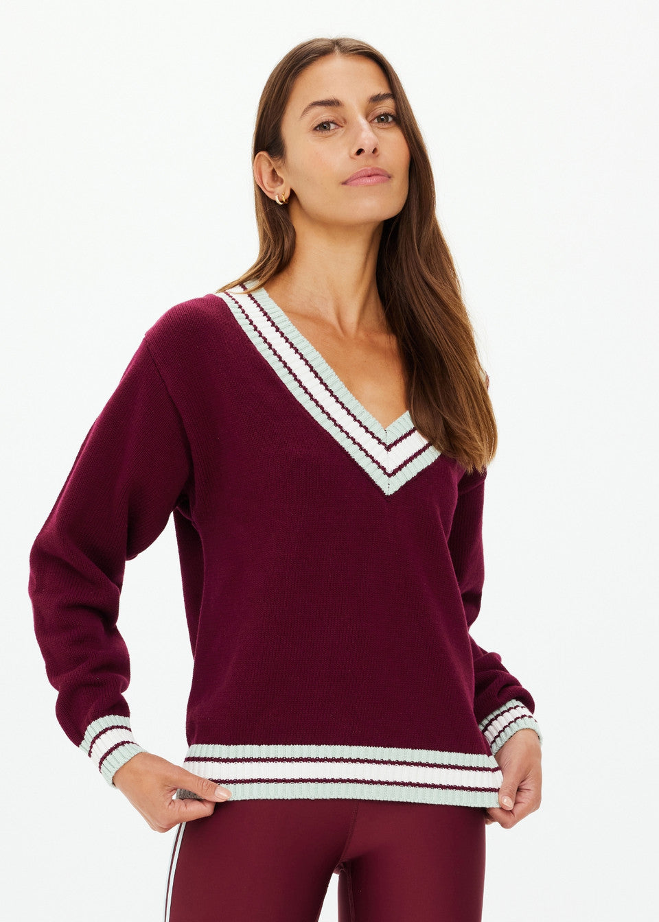 Josette V Neck Knit Sweater - Merlot