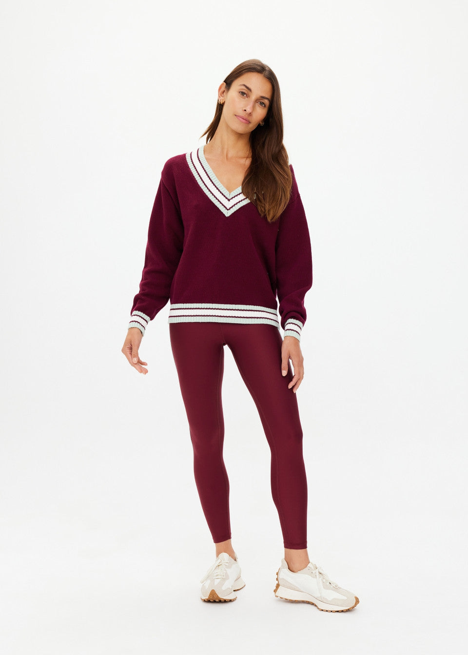 Josette V Neck Knit Sweater - Merlot