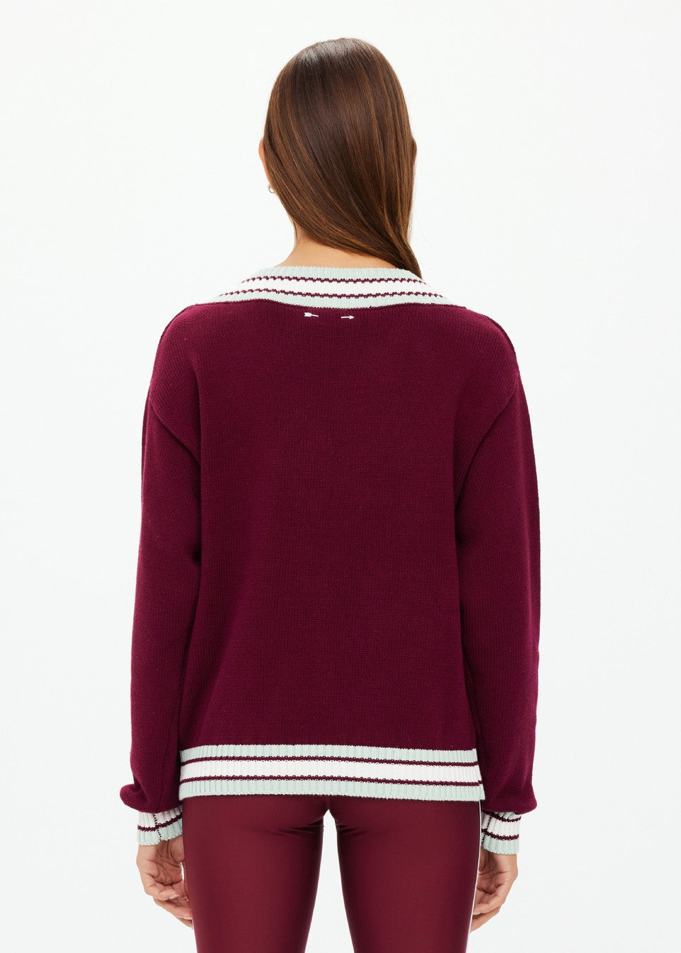 Josette V Neck Knit Sweater - Merlot