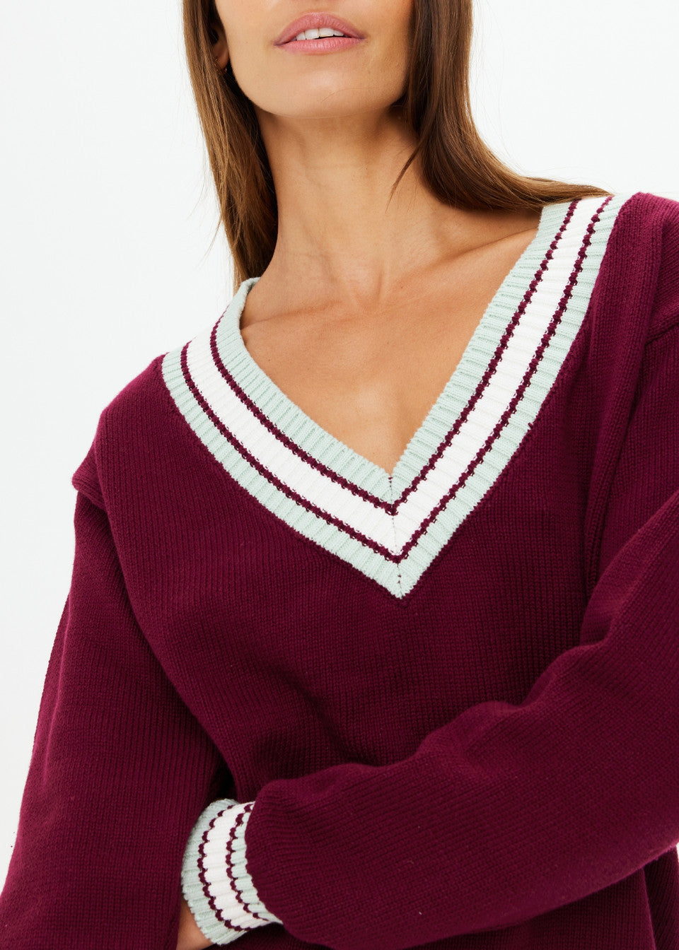 Josette V Neck Knit Sweater - Merlot