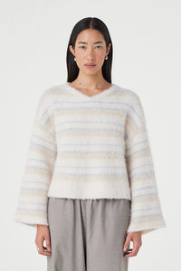 Lucca Sweater - Taupe & Blue Stripe