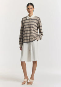 Pinnacle Polo Knit - Ecru Stripe