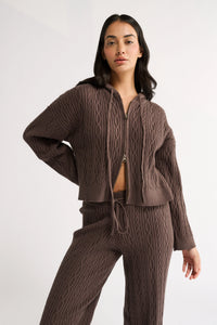 Katie Cable Knit Jacket - Chocolate