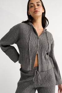 Katie Cable Knit Jacket - Charcoal