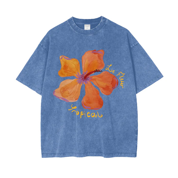 Le Fleur Topical Oversize Boxy Tee - Light Blue