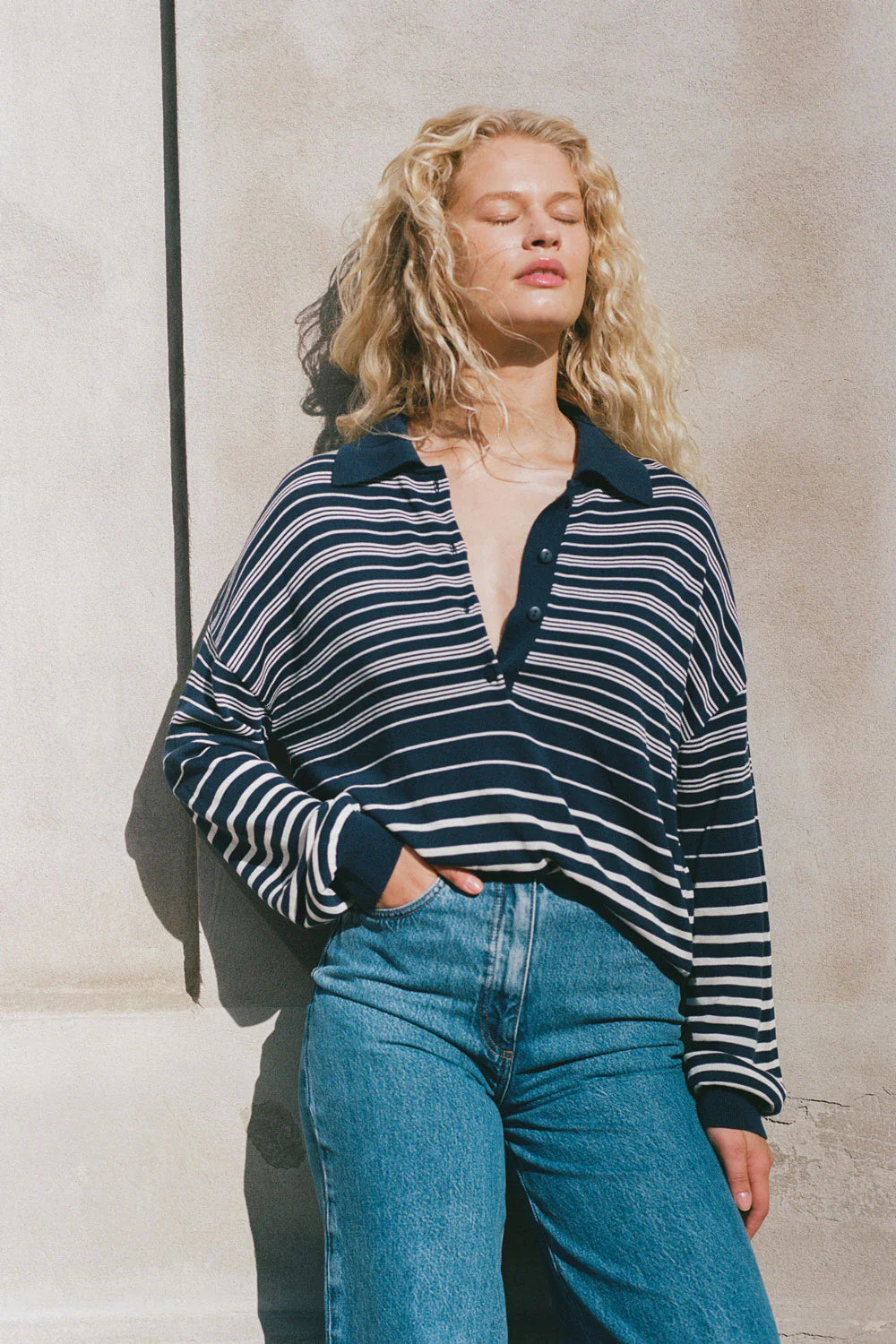 Harlow Oversized Polo - Scandi Stripe/Navy/Cream